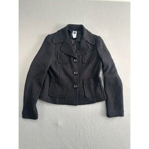 Gap Blazer Women 10‎ Black Wool Blend Tweed 3-Button Patch Pocket Y2K Vintage